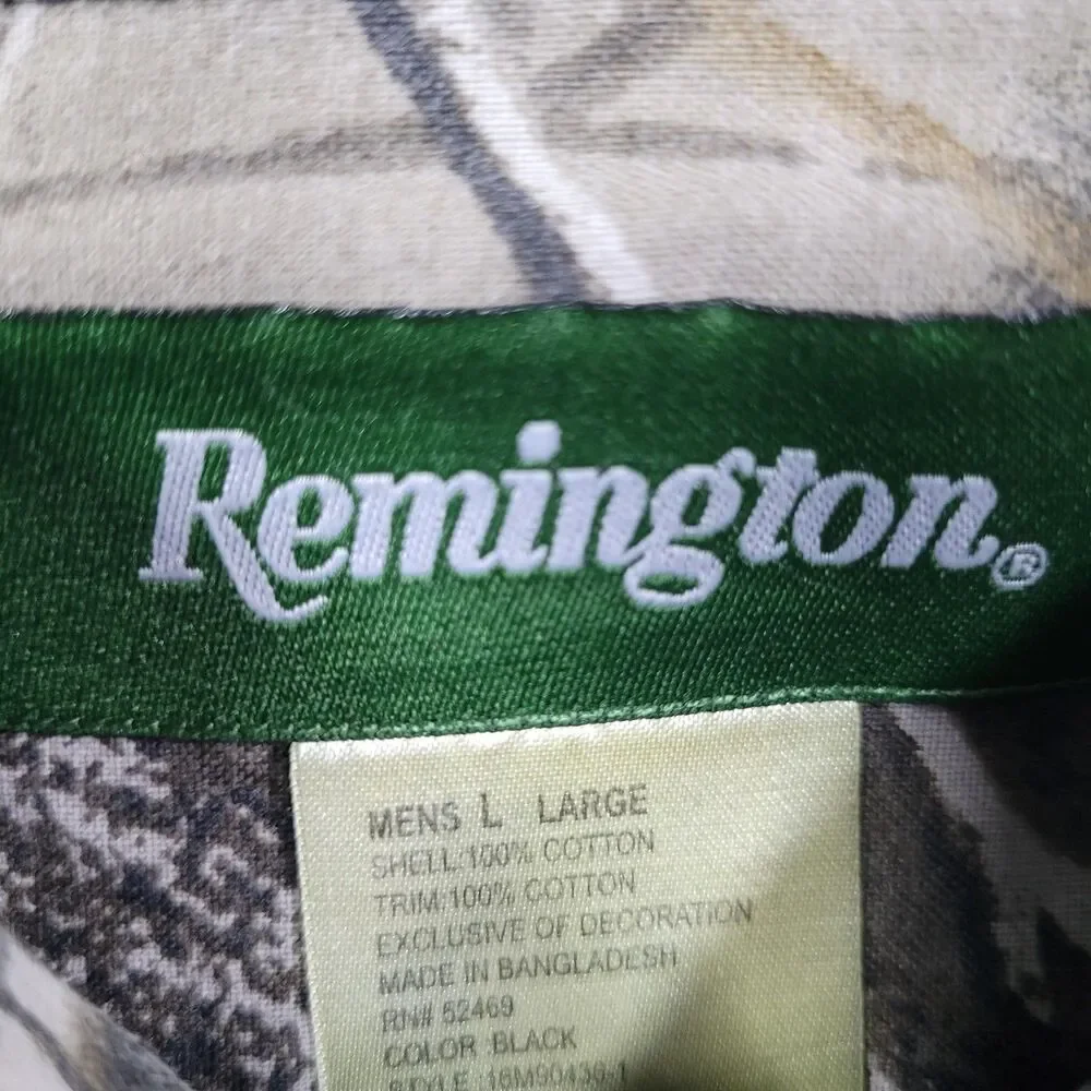 Remington Shirt Mens Large Black Long Sleeve Button Down Twill Hunting Camo